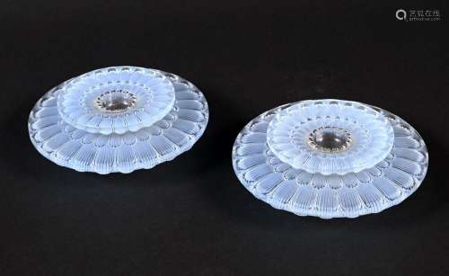 PAIR OF LALIQUE CANDLESTICKS - DAHLIA a pair of glass candle...