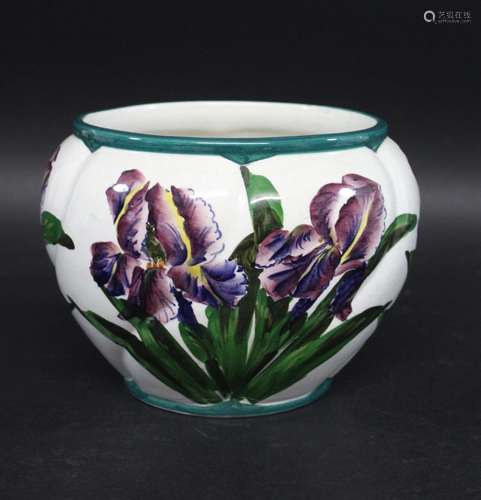 WEMYSS JARDINIERE - PURPLE IRIS a small jardiniere painted w...