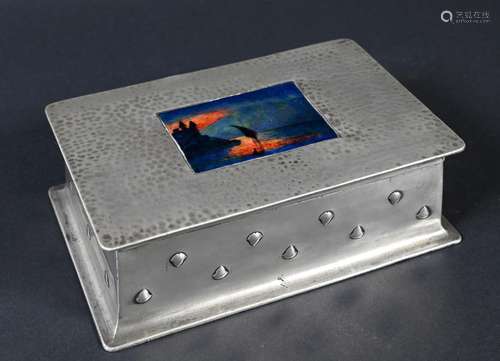 LIBERTY TUDRIC BOX - ENAMEL a rectangular shaped pewter ciga...