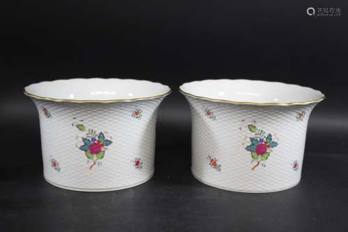 TWO PAIRS OF HEREND JARDINIERES including a large pair of ja...