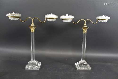 LARGE PAIR OF GLASS CANDLEABRA - CRICKLITE a large pair of g...