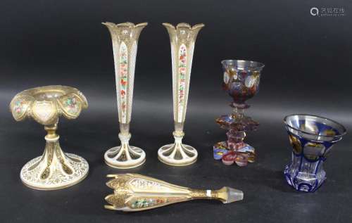 BOHEMIAN GLASS including an elaborate glass goblet with vari...