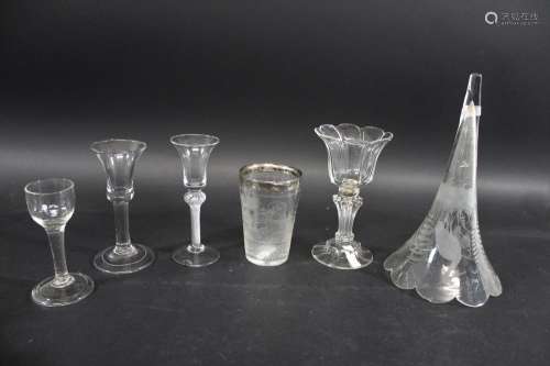 ANTIQUE WINE GLASSES a mixed lot including a glass with an o...