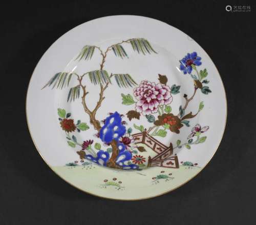 DERBY PORCELAIN PLATE painted in a famille rose palette with...