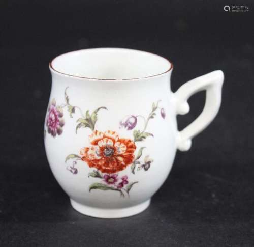 18THC PORCELAIN COFFEE CUP probably Derby, painted with spra...