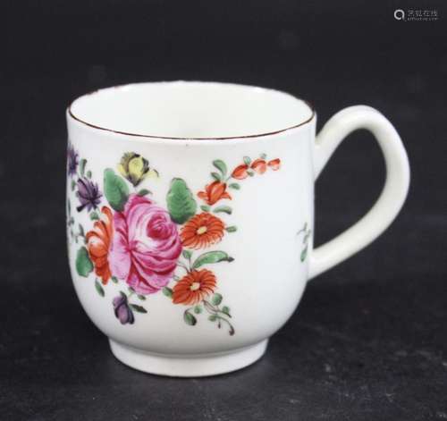 WORCESTER COFFEE CUP painted with European flower sprays and...