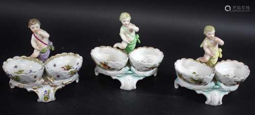 BERLIN PORCELAIN SALTS a set of three similar double salt di...