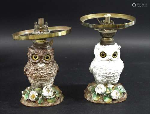 TWO VICTORIAN OWL LAMPS two porcelain lamps, in the form of ...