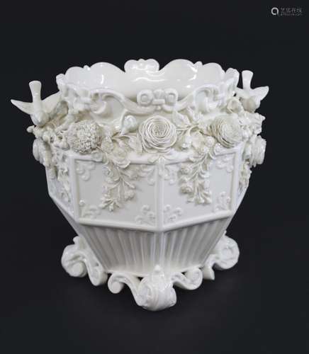 BELLEEK - FIRST PERIOD JARDINIERE a large porcelain jardinie...