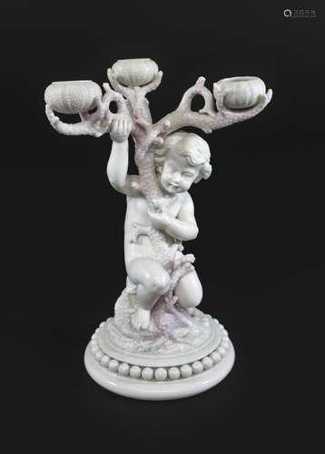 BELLEEK - RARE FIRST PERIOD CHERUB CANDLEABRA a large porcel...