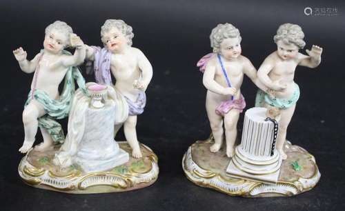 TWO MEISSEN CHERUB GROUPS two 19thc groups including a group...