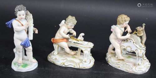 MEISSEN FIGURE a 19thc figure of a cherub holding a wheat sh...