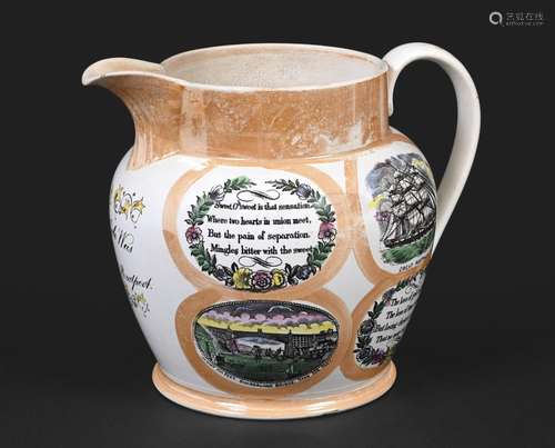 SUNDERLAND LUSTRE SHIPPING JUG - BRIDPORT, 1847 a large insc...