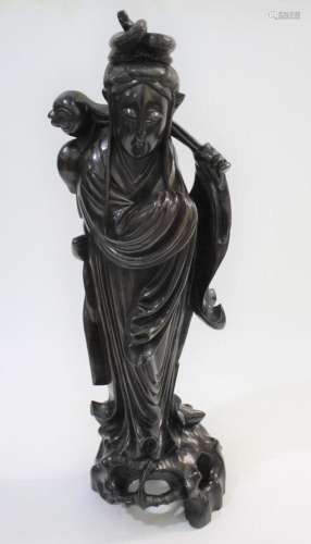 LARGE CHINESE CARVED WOODEN FIGURE late 19thc or early 20thc...