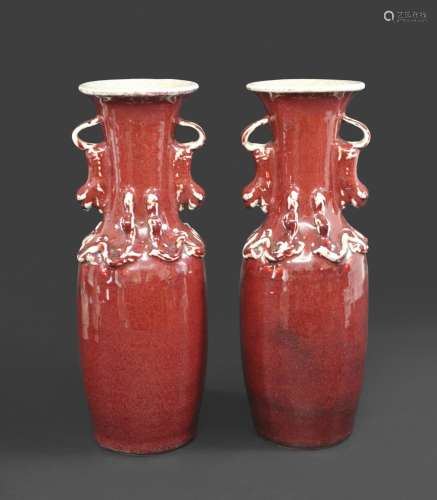 CHINESE SANG DE BOEUF VASES late 19thc, a pair of vases with...