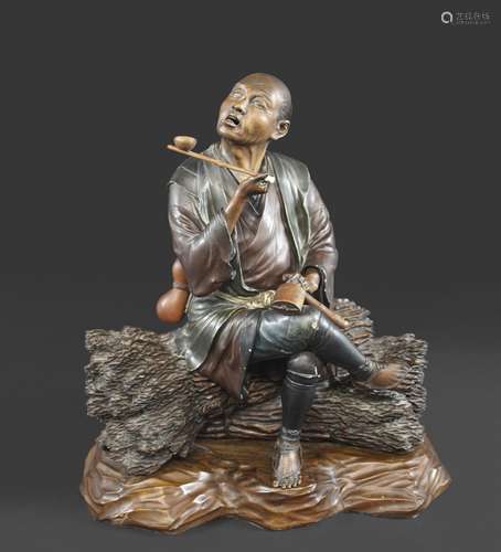 LARGE JAPANESE CARVED FIGURE Meiji period, a large and well ...