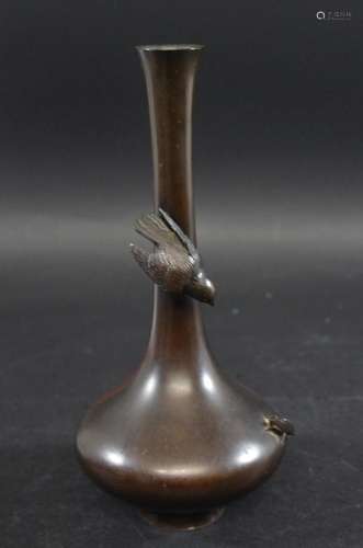 JAPANESE SIGNED BRONZE VASE Meiji period, with a long slende...