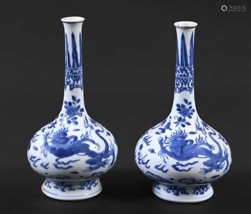 PAIR OF CHINESE BLUE & WHITE PORCELAIN VASES - KANGXI Qi...