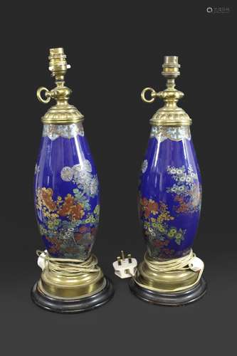 PAIR OF JAPANESE PORCELAIN LAMPS late 19thc, each painted wi...