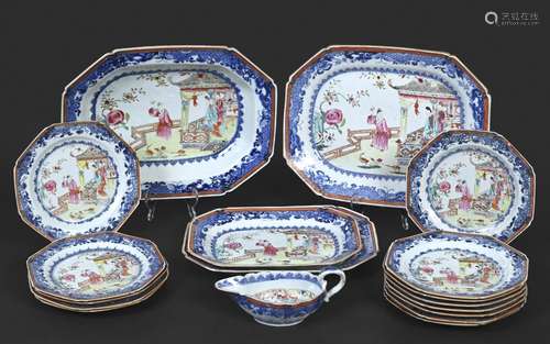 CHINESE FAMILLE ROSE & UNDERGLAZE BLUE PART DINNER SERVI...