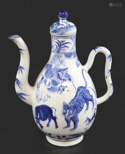 CHINESE BLUE & WHITE PORCELAIN JUG & LID late 19thc ...