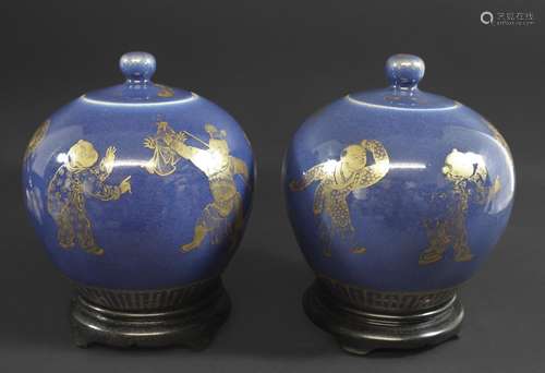 PAIR OF CHINESE LIDDED JARS late 19thc, of ovoid form with v...