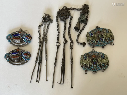 Six Old Silver Enamelled Pendants