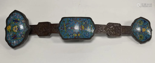 Qing Dynasty Rosewood Cloisonne Ruyi