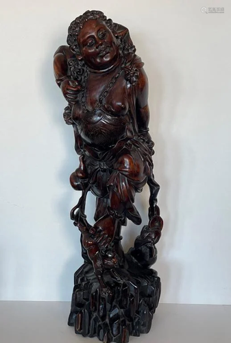 A Large Qing Dynasty Carved Wood Liuhai and Toad