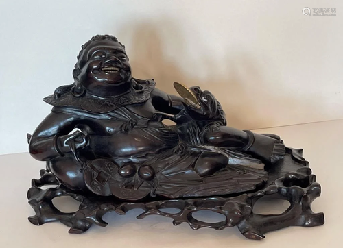 A Qing Dynasty Carved Wood Liuhai and Toad