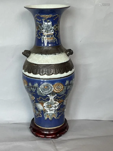 A Blue Ground Fencai 'Boguo' Vase, Qing Dynasty