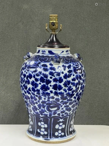 A Blue and White Flowers' Jar (made into a lamp)