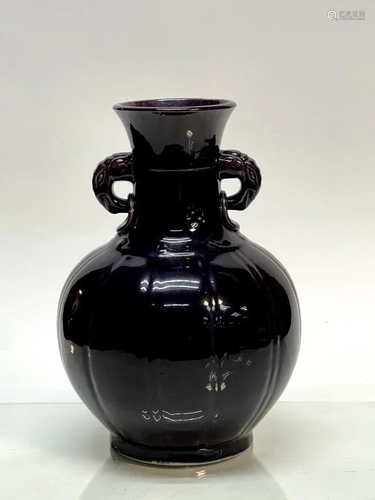 Song Dynasty Purple Glazed Double Eared Vase