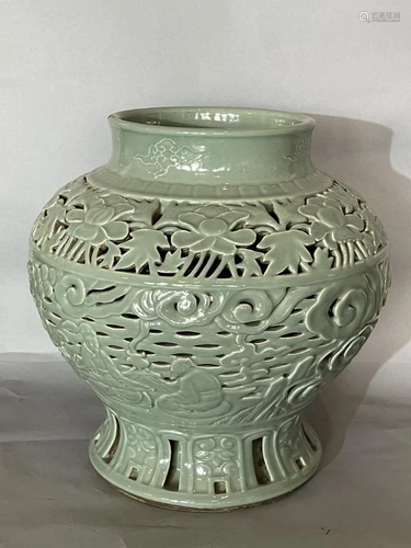 A Qing Dynasty Carved Celadon 'Figural' Vessel