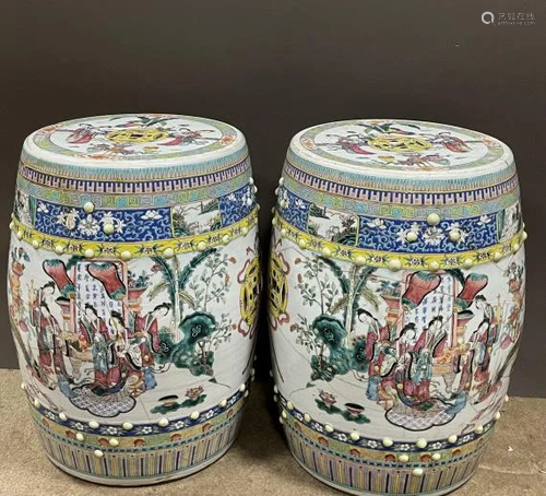 A Pair of Fencai 'Ladies' Garden Stools, Qing Dyna