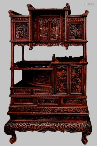 Qing Dynasty Carved Lacquer Displaying Shelf