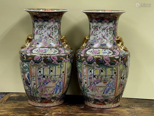 Pair of Guan Cai Flower Vase