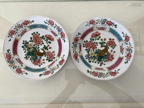 Lot of 2 Qing Dynasty Fencai Porcelain Plates