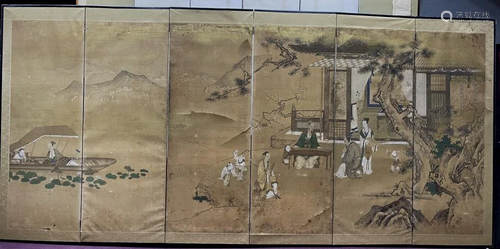 A Set of Six-Paneled Screen with A Painting of Hou