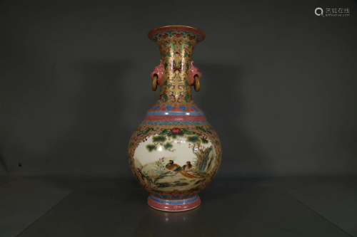 A Famille-Rose 'Bird& Flower' Vase