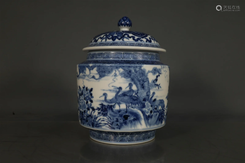 A Blue And White 'Crane' Jar And Cover