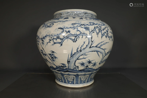 A Lovely Blue And White Pine Bamboo& Plum Pot