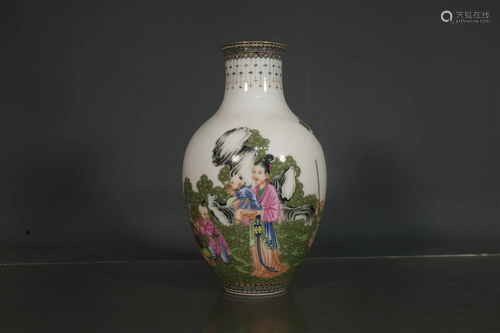 A Fabulous Famille Rose Character Vase