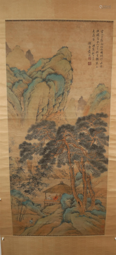 A Delicate Landscape Character Scroll Painting By DaiJin Mad...
