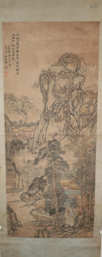 A Fine Ink& Landscape Character Scroll Painting By WuShi...