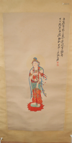 A Delicate Dunhuang Ladies' Figure Scroll Painting By Z...