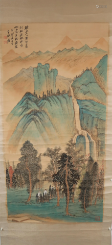 A Wonderful Verdant Mountain& Clear Water Scroll Paintin...