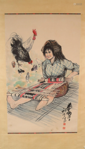 A Delicate Character Scroll Painting By HuangZhou Made