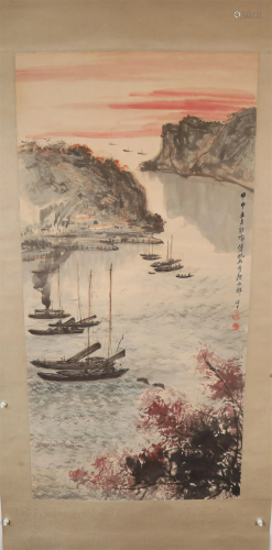 A Gorgeous Landscape Scroll Painting By FuBaoShi Made