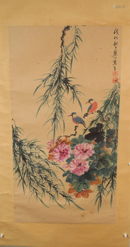 A Fine Flower& Bird Scroll Painting By JiangHanTing Made